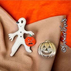 Vintage Halloween Brooch Set: Alien Ghost and Jack-o'-Lantern